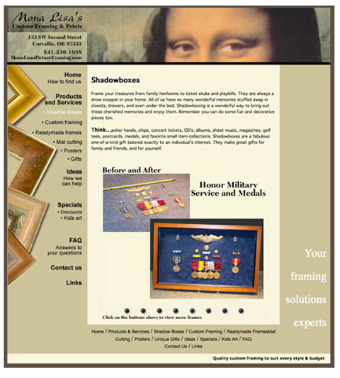 website of Mona Lisa's Custom Framing