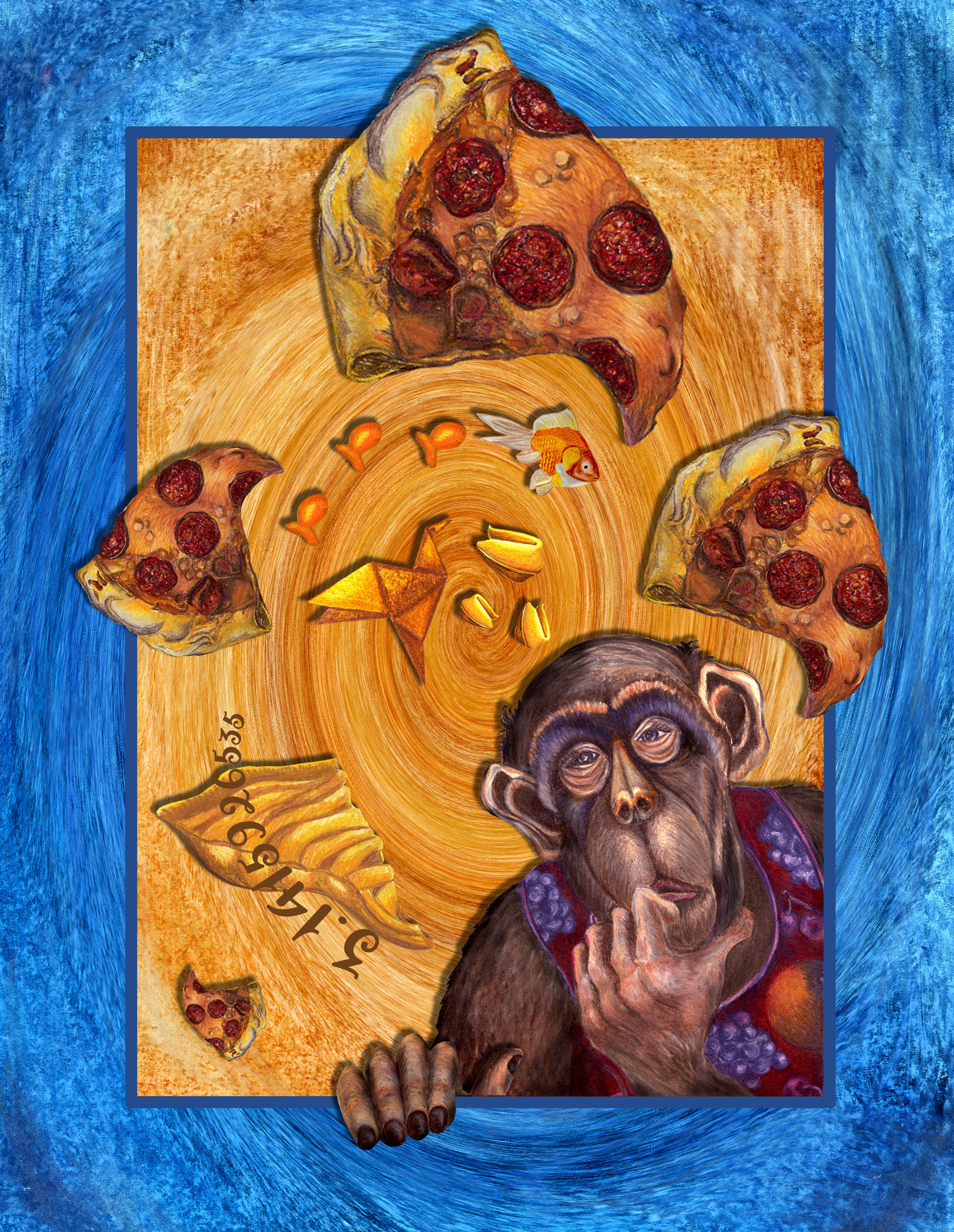 Daydreams about food with a Monkey and pizza